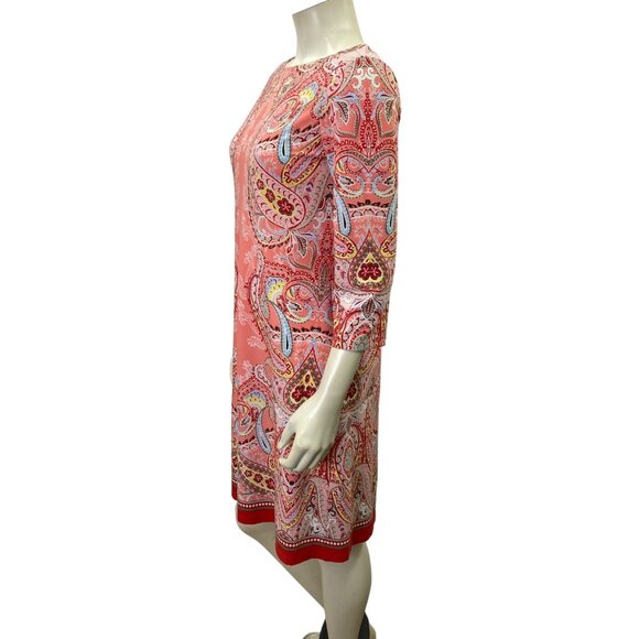 London Times Paisley Print 3/4 Sleeve Dress Size 8 Coral/Multi-Color Size 8‎ - Picture 3 of 5
